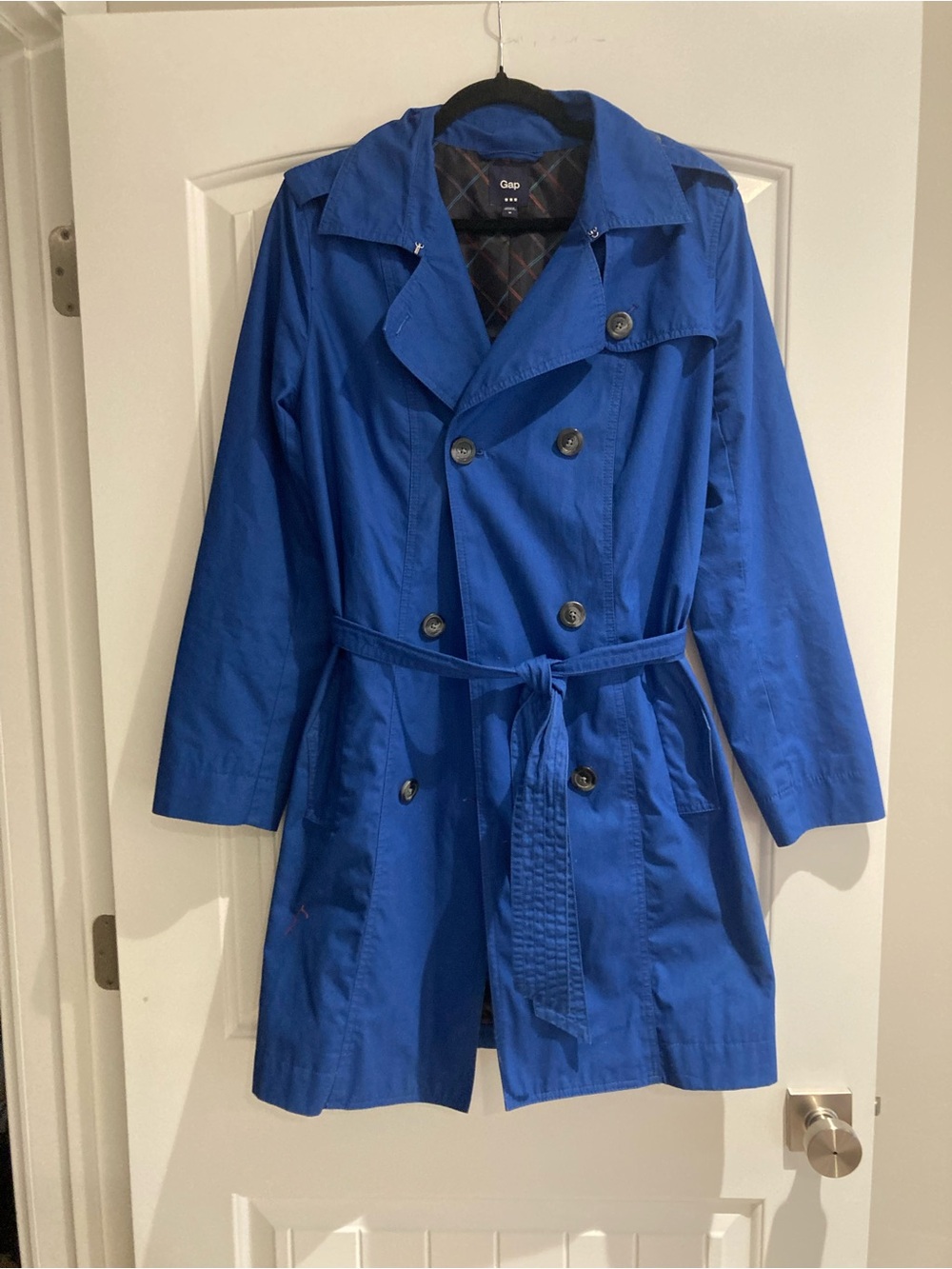 Gap Blue Double Breasted Trench Coat Medium Belted Lightweight Rain Jacket